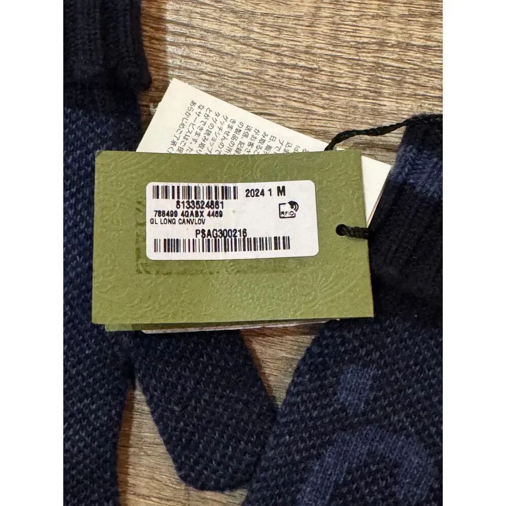 GUCCI Blue Logo-Jacquard Cashmere Gloves NWT size medium